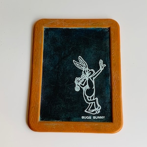 Vintage Bugs Bunny Looney Tunes Slate Chalkboard in Faux Wood Frame