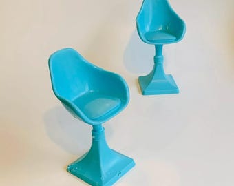 Vintage Barbie Dream House Blue Mod Chairs, Tall Stools, 2005, Pair, Retro Plastic