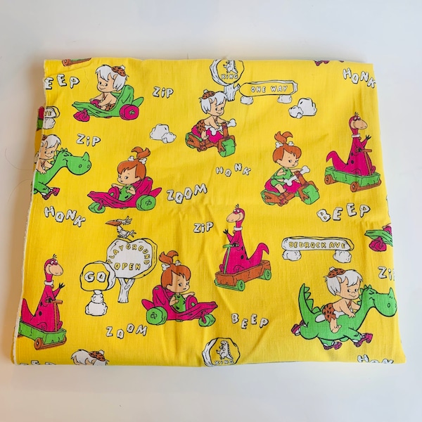 Vintage Flintstones Cartoon Fabric, Bamm-Bamm and Pebbles