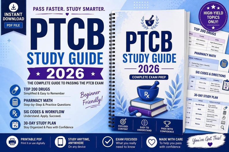 PTCB Study Guide 2026 | Pharmacy Technician Exam Prep PDF | Top 200 ...
