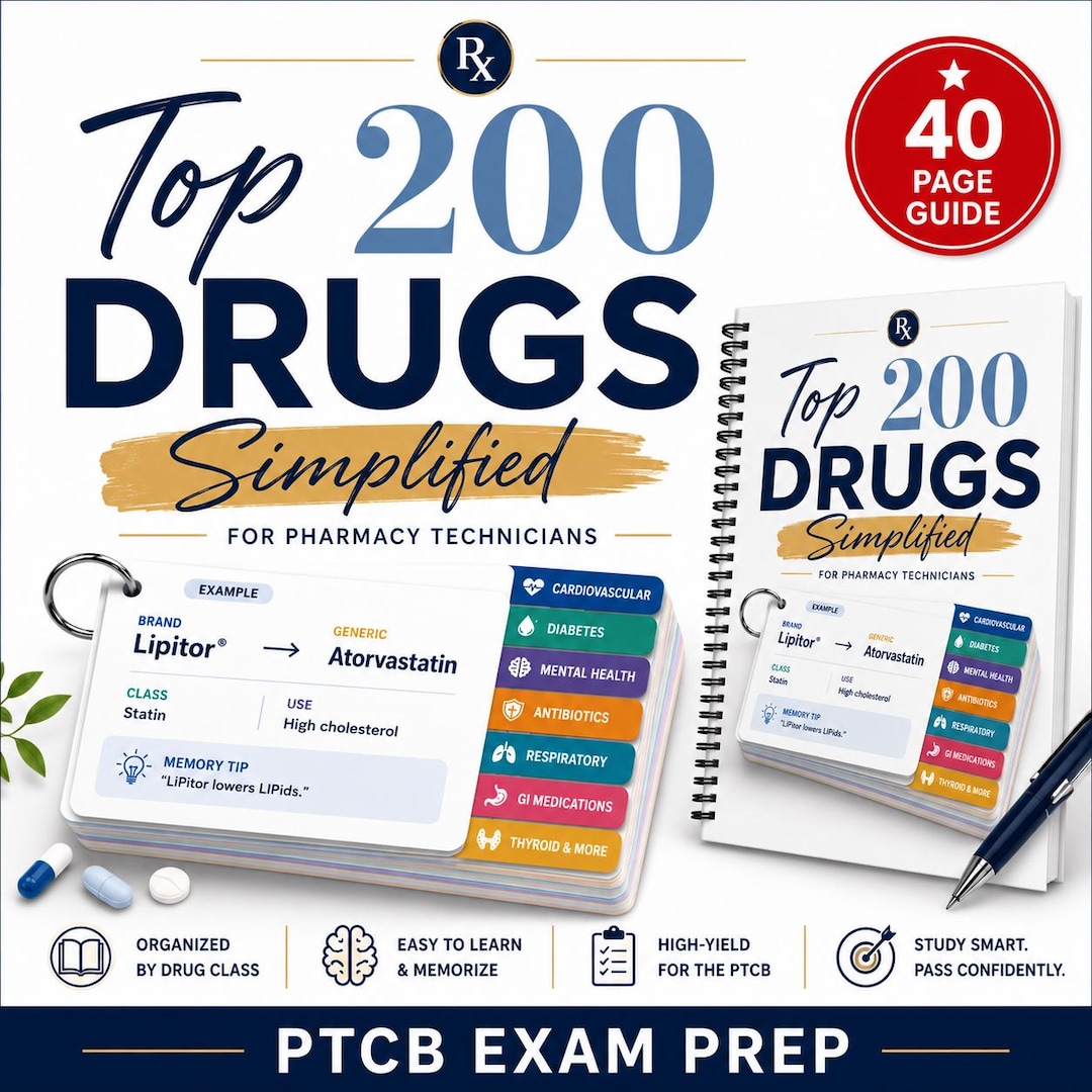Top 200 Drugs Simplified for Pharmacy Technicians | PTCB Exam Prep Study Guide PDF | Brand ...