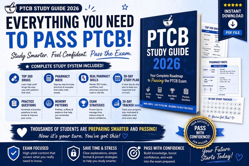 PTCB Study Guide 2026 | Pharmacy Technician Exam Prep PDF | Top 200 ...