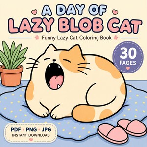 Kleurboek voor 30+ met ADHD, grappige Blop Cat, gezellige, opvallende, eenvoudige en ontspannende pagina's.