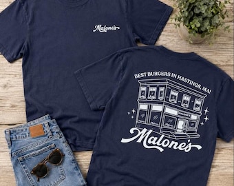 Malone's Bar Off Campus Two-sided Shirt, Briar U Hockey Romance Tee, Best Burgers Hastings MA, Bookish Gift