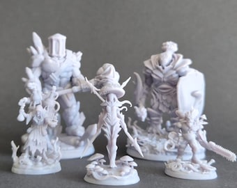 Shroom & Iron Miniatures Set – 5-Pack for TTRPG Fantasy RPG Pen and Paper | Premium Resin Minis 25mm 50mm Base | Unpainted Figures