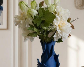 3D Printed Sculptural Vase – Fluid Ocean Design – Modern Minimalist Home Decor – Statement Vase for Dried Flowers - Housewarming Gift
