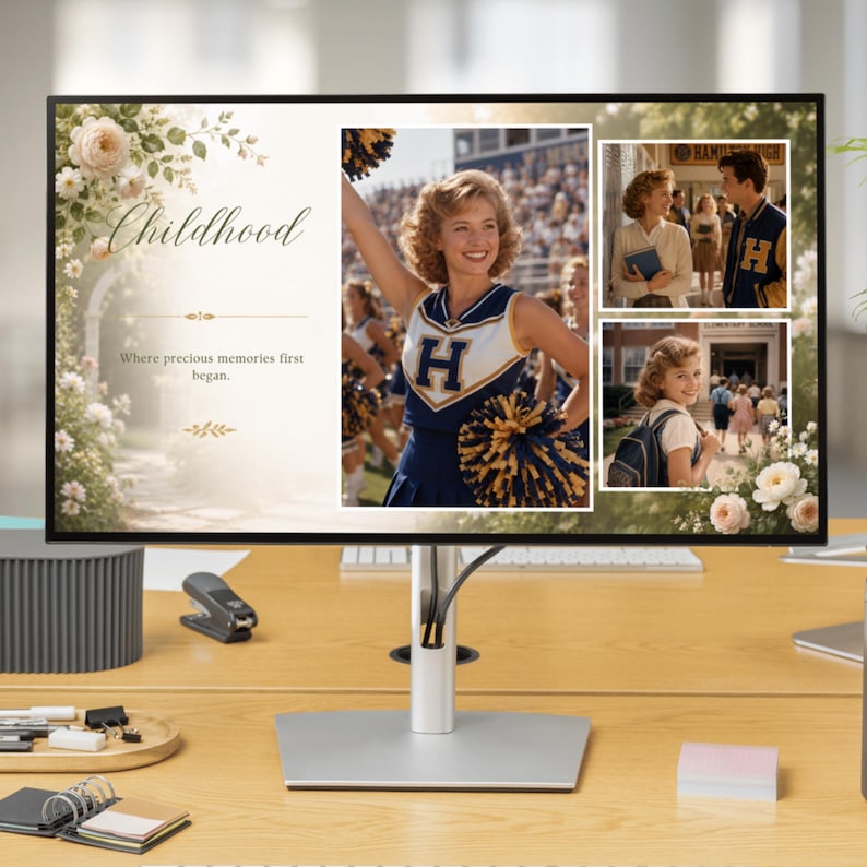 Canva funeral presentation with timeless floral design