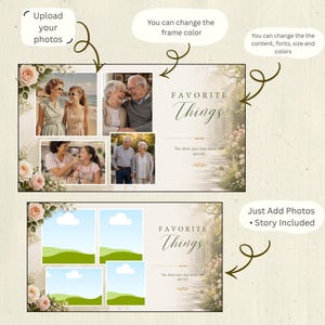 Memorial photo slideshow featuring soft garden background