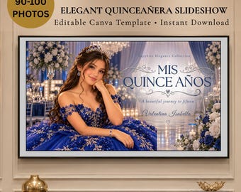 Plantilla de presentación de diapositivas de Mis Quince Años, video en Canva azul zafiro para Sweet 15