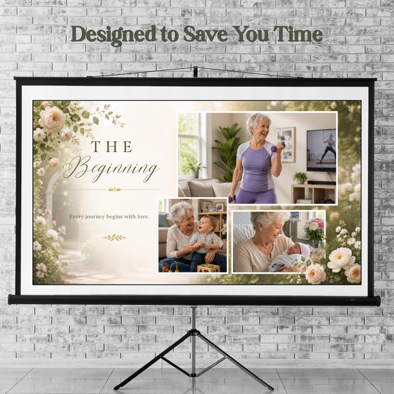 Celebration of life Canva slideshow with floral garden theme