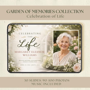 Celebration of Life Template, Garden Memorial Video, Canva Funeral Slideshow, Music Included