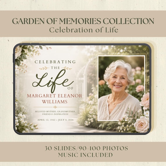 Celebration of Life Template, Garden Memorial Video, Canva Funeral Slideshow, Music Included