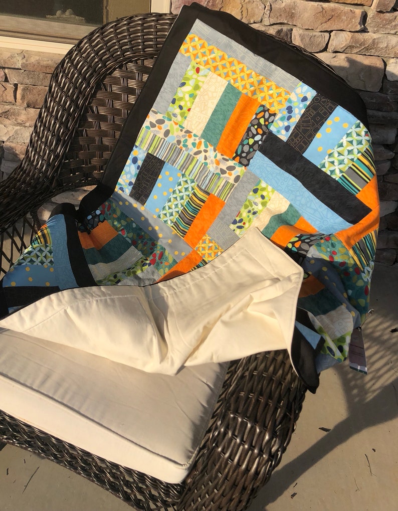 Great Mother/'s Day Gift for New Grandmas Toddler Ready to Ship! Rock /'n Rail Throw Quilt--Lap Baby Quilt-Contemporary Rail Style Quilt
