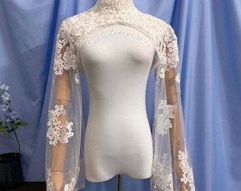 Vintage Floral Lace Bridal Arm Covers, Long Flared Tulle Detachable Sleeves Elegant Modest Accessory