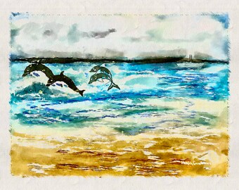 Ocean Scene Watercolor Digital Painting