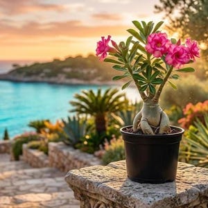 Roze woestijnroosplant | Levende vetplant adenium in kweekpot van 1 gallon