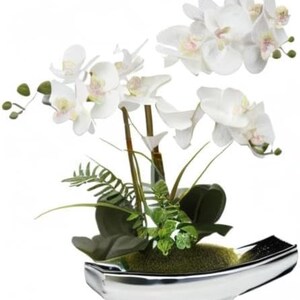 Briful witte phalaenopsis-orchidee kunstplant met zilveren pot tafeldecor