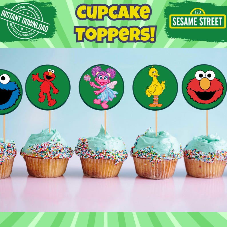 Kids Birthday Cupcake Toppers Printable Party Decoration Bundle