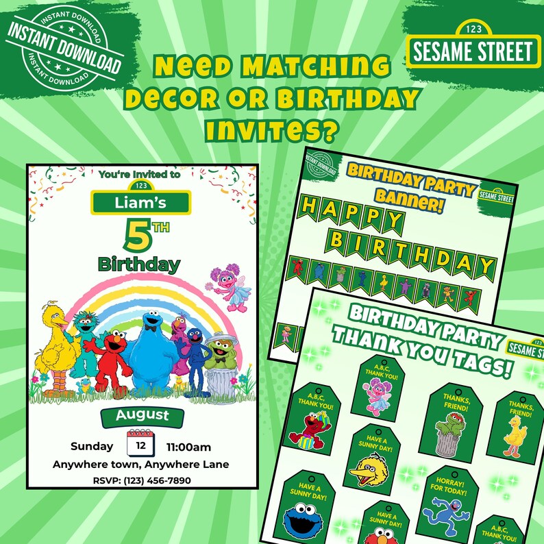 Kids Birthday Cupcake Toppers Printable Party Decoration Bundle