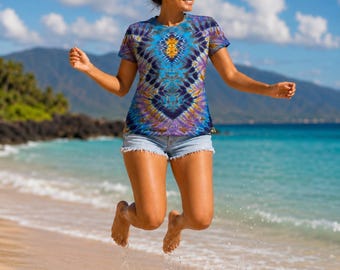 Camiseta juvenil de mujer talla M, hecha a mano con técnica tie-dye – Pieza única, fabricada en EE. UU.