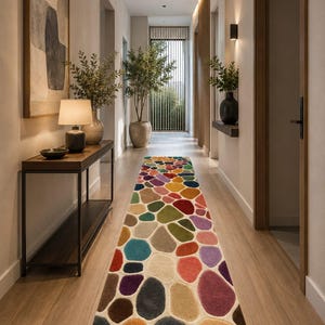 Tappeto passatoia artigianale con motivo a ciottoli, tappeto moderno astratto per corridoio, decorazione per ingresso.