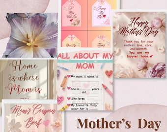 Tarjeta imprimible para el Día de la Madre hecha por niños / Regalo DIY para mamá / Regalo de última hora para el Día de la Madre / Libro de cupones y hojas de actividades