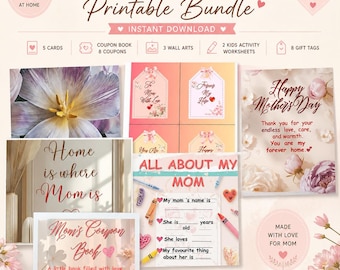 Mother’s Day Printable Bundle | Cards, Coupon Book, Gift Tags, Wall Art & Kids Worksheets | DIY Gift for Mom | Instant Download