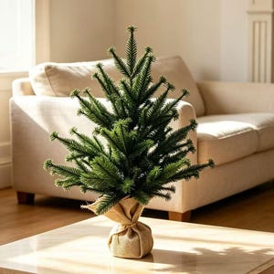 Artificial  Christmas Tree with Burlap Base, Small Faux Tabletop Pine Tree, Farmhouse Christmas Decor, Indoor Winter Home Decoration