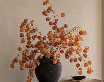 Tallo de flor de farol artificial, rama de Physalis Alkekengi artificial, arreglo floral de aspecto seco.