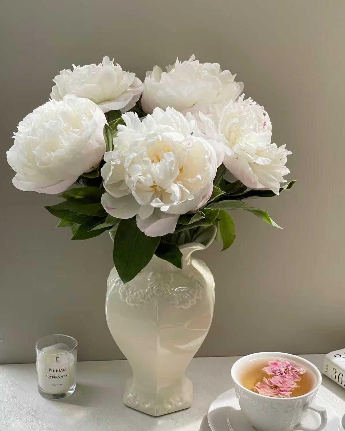 White Peony Artificial Flower Stem