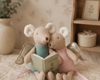 Handmade Angel Mouse Doll, Soft Fabric Toy, Pocket Mice, Nursery Decor, Mice for Dollhouse