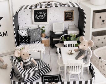 Handmade Suitcase Dollhouse for Maileg Mice | Portable 1:12 Scale Travel Toy