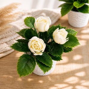 Handmade Miniature Rose Plant, Maileg Mice Accessories, Dollhouse Floral Decor (1:12 Scale)