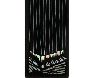NEW Original Linocut (2318) of Tall Buildings at Night with Full Moon