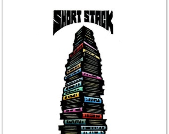 Greeting Card (1) of a "Short Stack" of Books from an Original Hand-painted Linocut (2219)