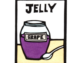 Original Linocut (0810) of a Jar of Grape Jelly by Ken Swanson
