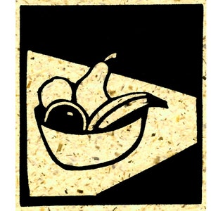 Original Linocut (9412) Small Print of a Still Life with Fruit on Japanese Paper