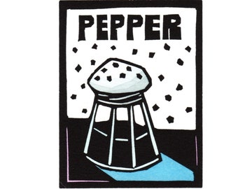 Original Linocut (0814) of a Pepper Shaker by Ken Swanson