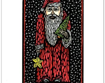 6 Christmas Cards Depicting a St. Nicholas Figure from a Linocut by Ken Swanson (#9631)