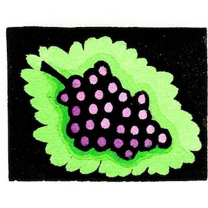 Original Linocut (2313) Tiny Print of a Bunch of Grapes