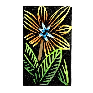 Original Linocut (2320) Small Print of a Colorful Flower