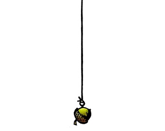 Original Linocut (2537) of an Acorn Hanging from a String