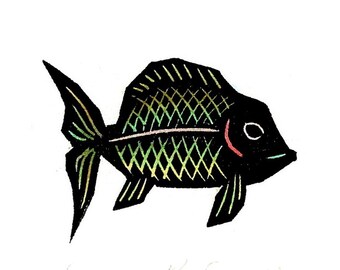 Original Linocut (2303):  Small Print of a Fish