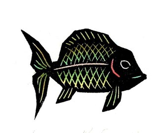 Original Linocut (2303):  Small Print of a Fish