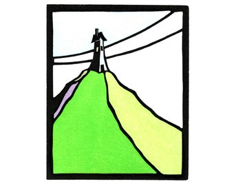 Original Linocut (2117) of a House on a Hill By Ken Swanson