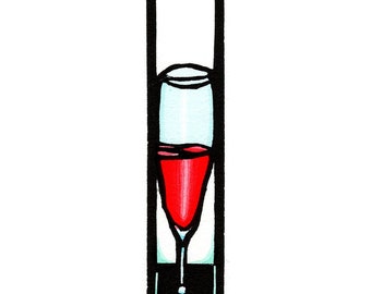 Original Linocut (2403) of a Glass of Red Wine