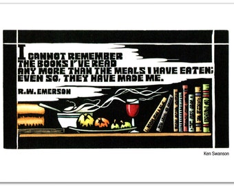 Emerson Quote Greeting Cards, Linocut Art, Food & Books (Set of 12)