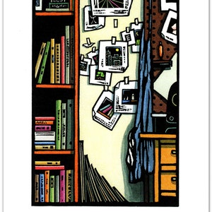 Greeting Card (1) titled &quot;Studio with Apron&quot; from My Original Hand-painted Linoleum Block Print (0311)