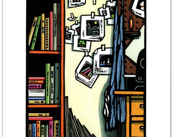 12 Greeting Cards from a Linocut Depicting a Portion of the Artists Studio Wall