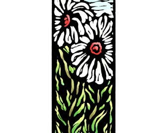 Original Linocut (9638) of two Daisies in my garden